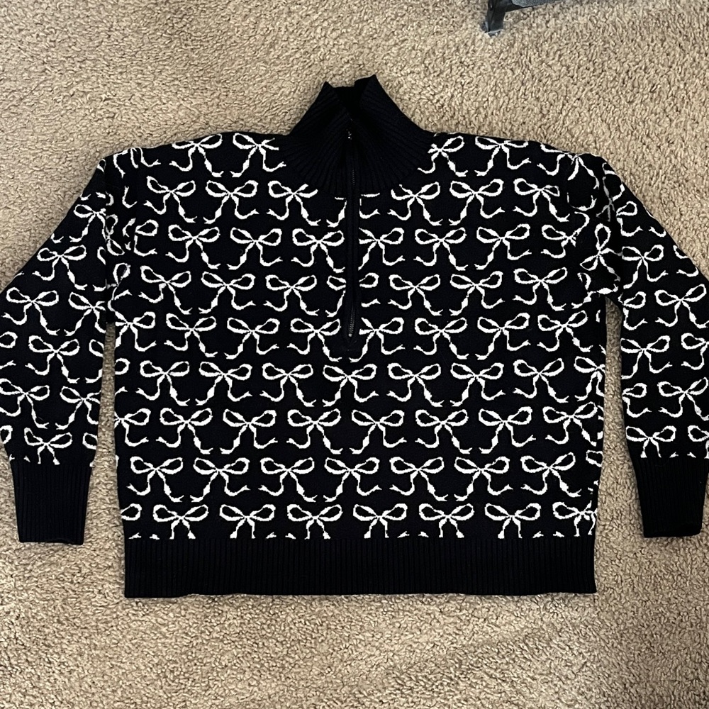 Anthropologie Black and White Bow Pattern Sweater